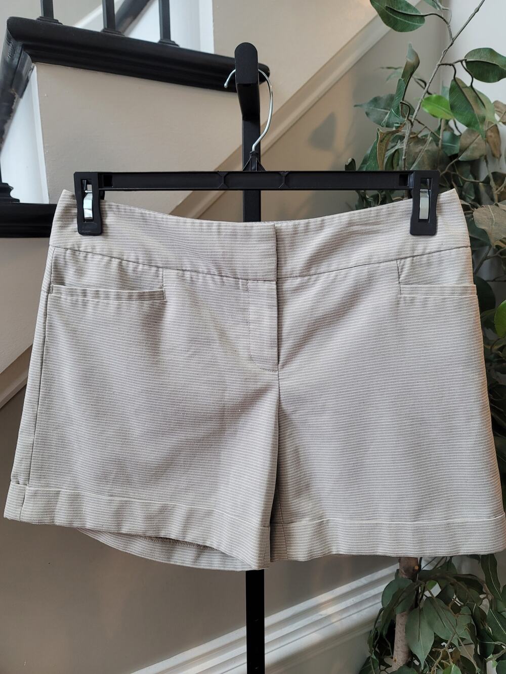 The Limited Dress Shorts Women's Size 6 Cream Pinstripe Welt Pockets Stretch